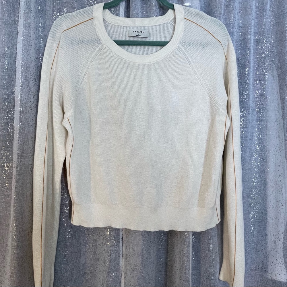 Babaton Off-White Knit Sweater with gold stripe size Small